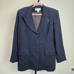 Vintage‎ Christian Dior 1980s Suit Set Blazer Jacket Skirt Navy Blue Plus 14